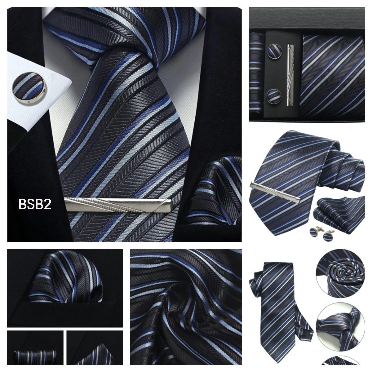 Classic 100% Silk Men's Ties In Gift box 8cm Plaid Dot Striped Business Necktie Handkerchief Cufflinks Wedding Party Tie Set - Clikcy