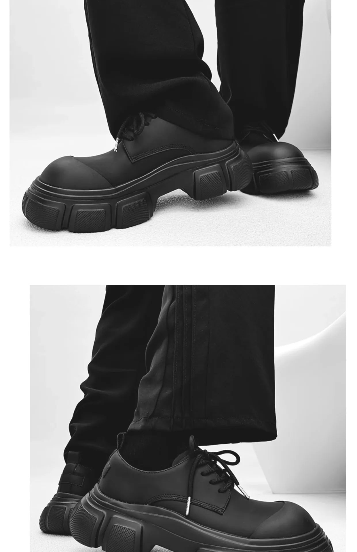 Black Thick Sole Casual Genuine Leather Dress Shoes Men Platform Heighten Japan Harajuku Korean Streetwear Fashion Shoes Man