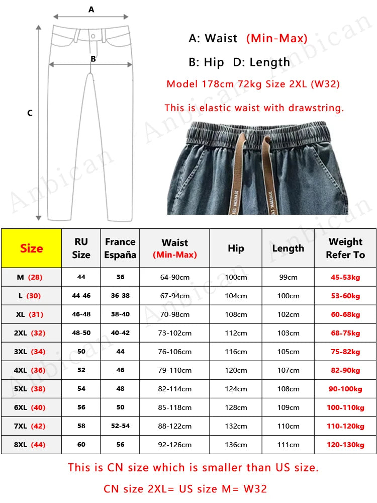 Summer Men's Straight Jeans Multi-Pockets Wide Leg Denim Cargo Pants 8XL 7XL 6XL Big Size Lightweight Baggy Jeans Trousers - Clikcy