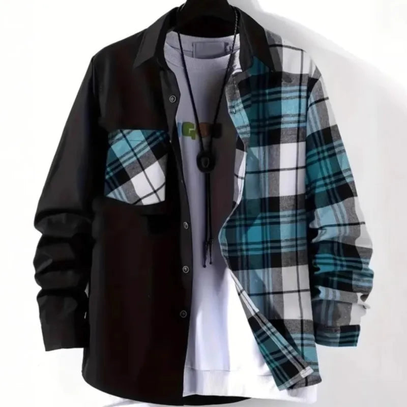 New Men's Casual Shirt Spring Autumn Comfortable High quality Fashion trend Color Lapel Pocket Loose long sleeve Cardigan tops - Clikcy