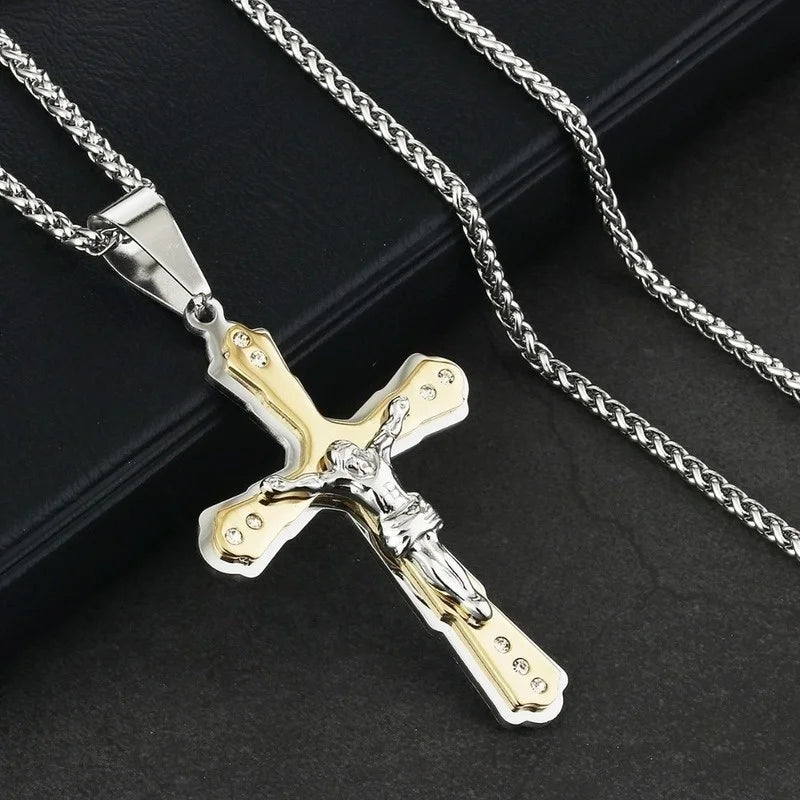 Fashion Jesus Cross Necklace Religious Faith Cross Jesus Jewelry Mens and Women's Necklace Banquet Party Anniversary Gift Hiphop - Clikcy