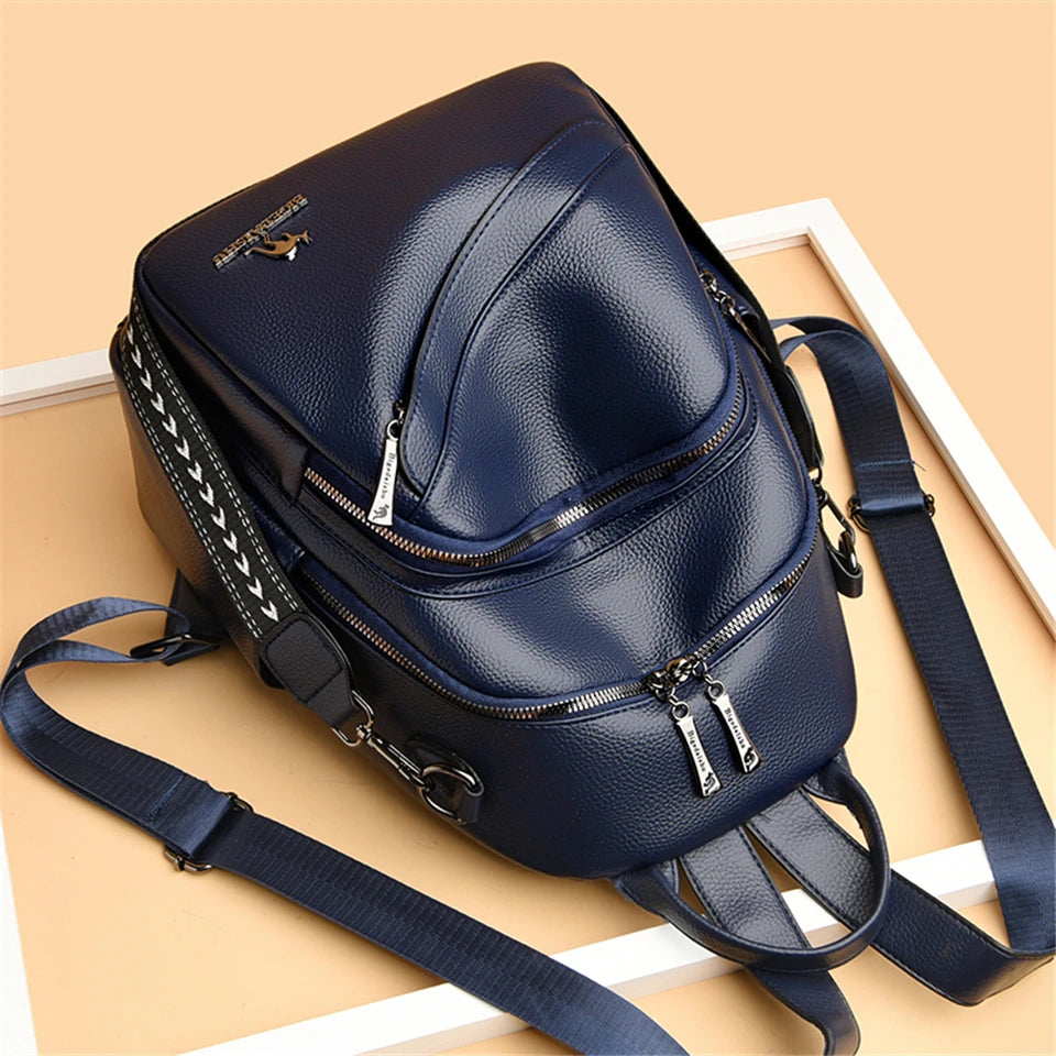 Fashion Backpacks Women Shoulder Bag Simple Rucksack Female Soft Leather Back Pack Ladies Travel Bag Large Capacity School Bags - Clikcy