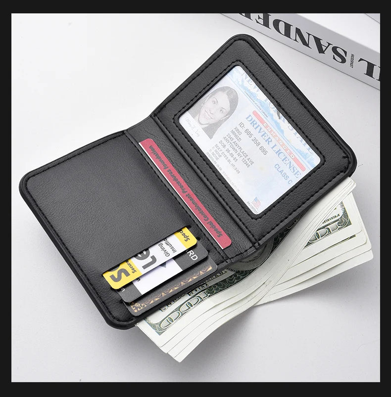 1Pc New Ultra-thin Mini Soft PU Leather Credit Card Wallet Holder Short Vertical High Quality Men's Wallet - Clikcy