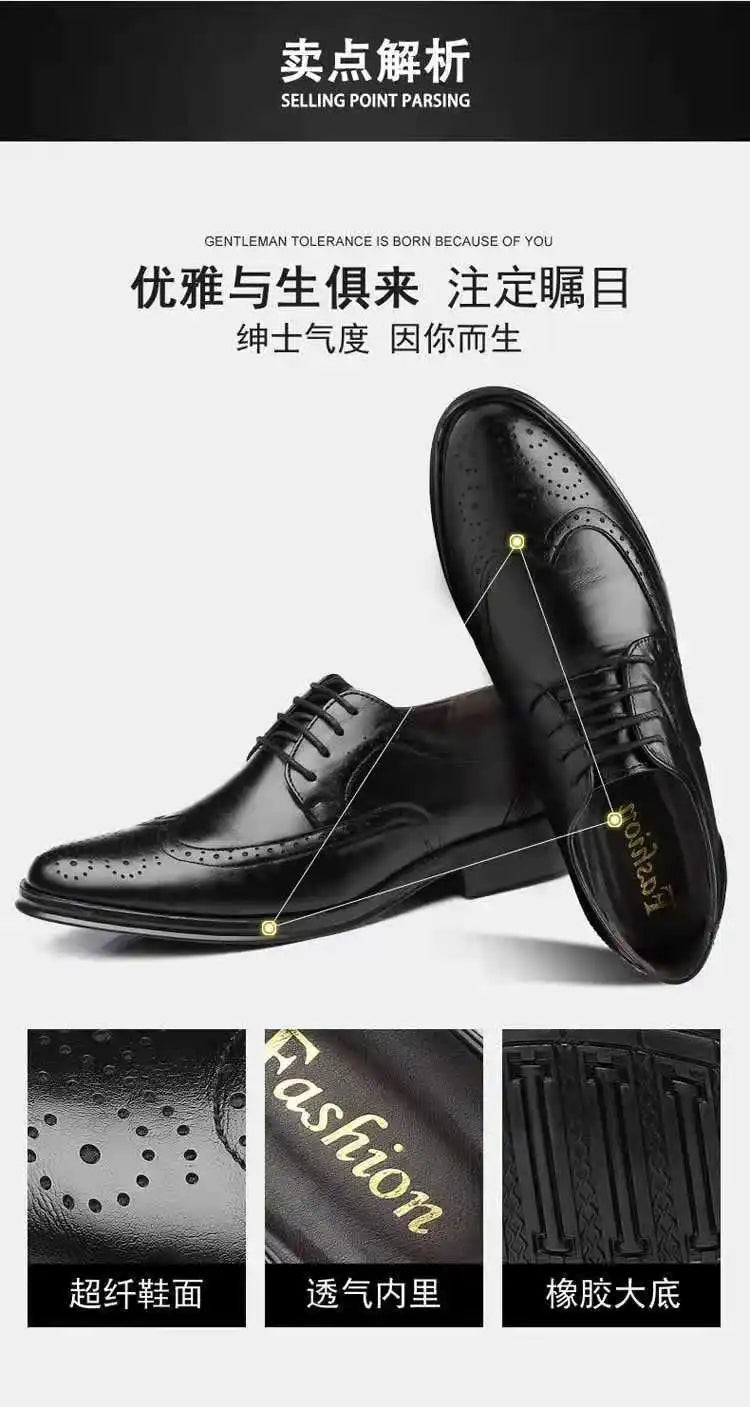 Men's Classic Retro Brogue Shoes Mens Lace-Up Business Leather Shoes Dress Office Flats Men Wedding Party Oxfords Work Footwear