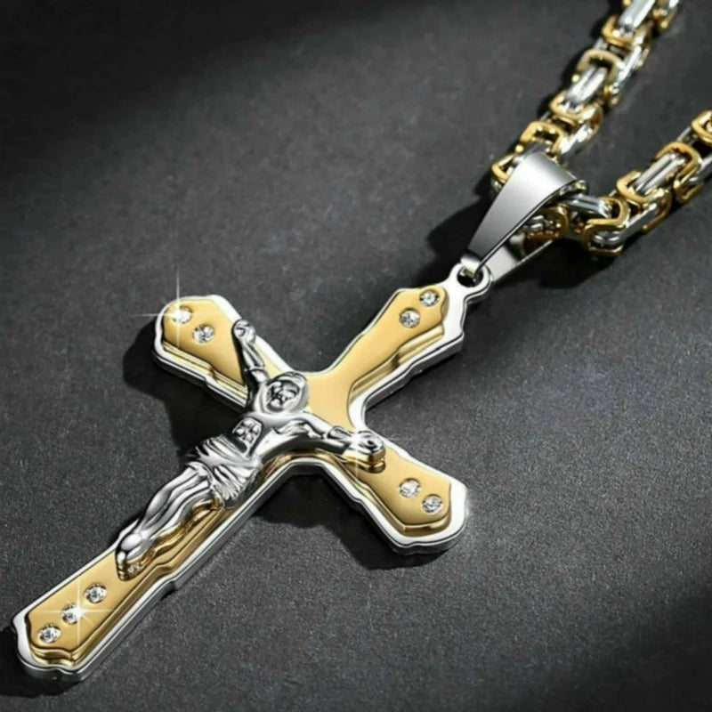 Fashion Jesus Cross Necklace Religious Faith Cross Jesus Jewelry Mens and Women's Necklace Banquet Party Anniversary Gift Hiphop - Clikcy