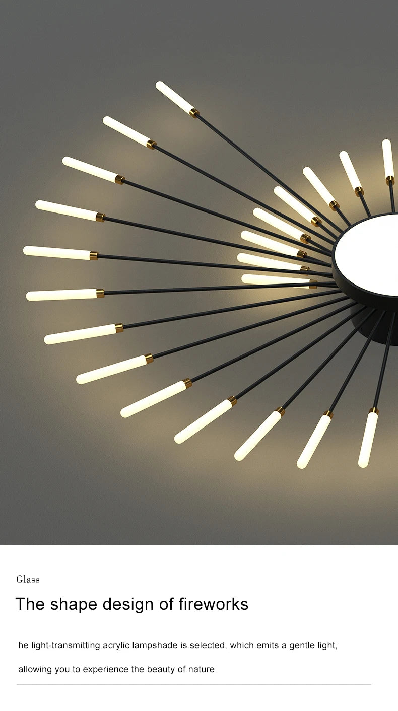 Led Firework Chandelier Dimmable For Living Room Bedroom Milk Yellow Ceiling Chandelier Dining Room LED Ceiling Lamp With Remote - Clikcy