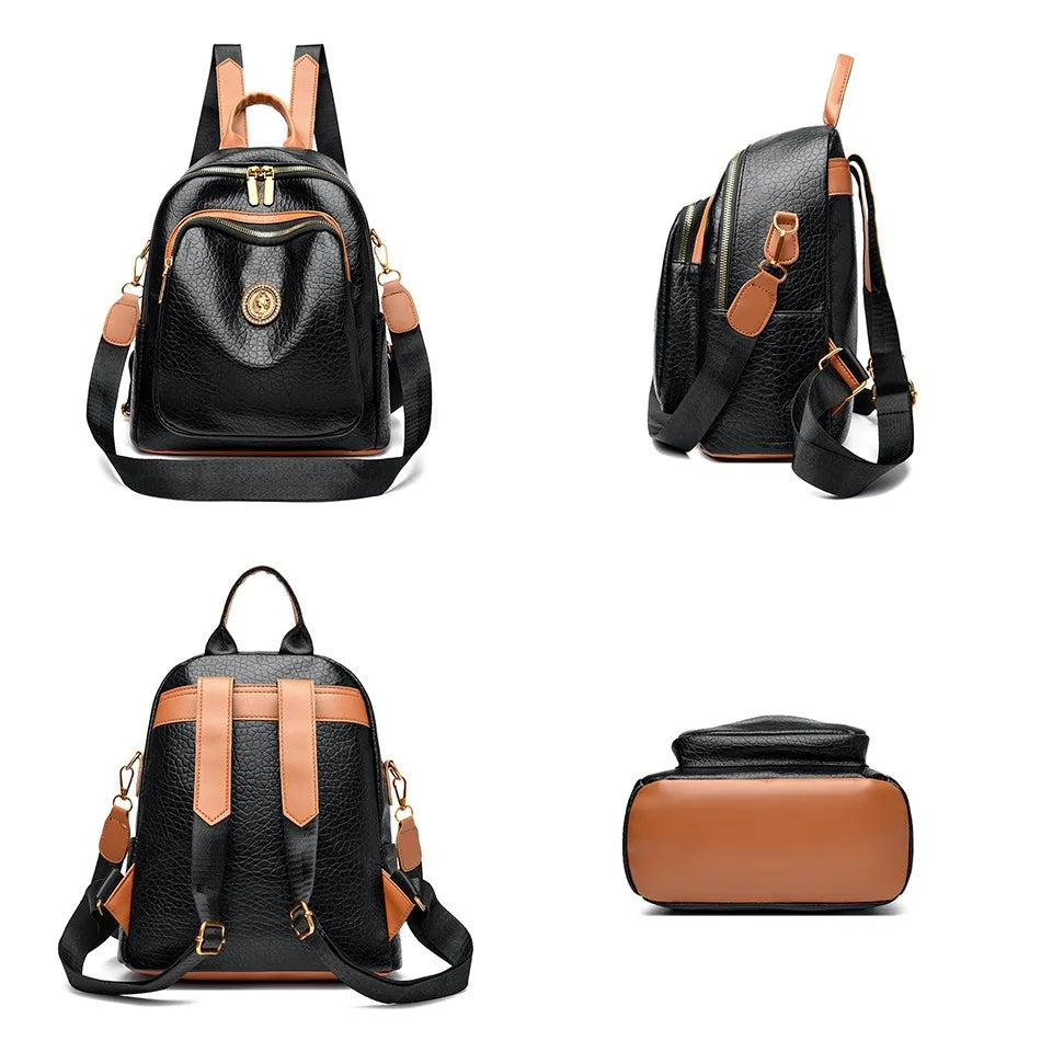 Fashion Women Backpack Designer Pu Leather Travel Back Pack Casual Shoulder Bag High Quality School Bags for Teenagers Girls Sac - Clikcy