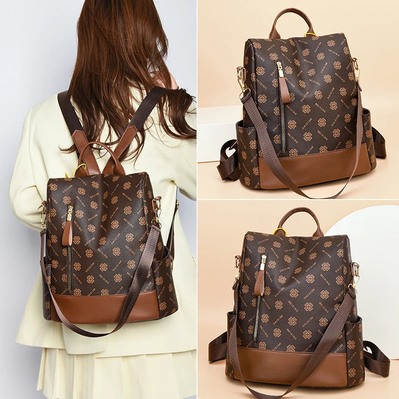 New Hot Women’s Backpack Designer High Quality Soft Leather Fashion Print Backpack Large Capacity Shoulder Bags - Clikcy