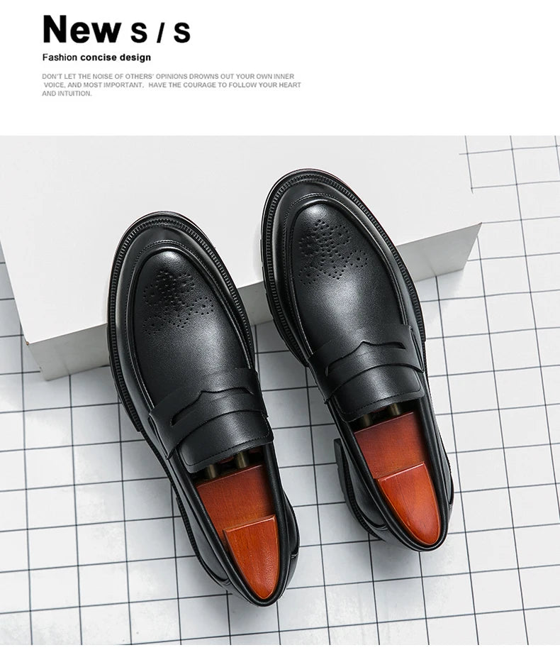 High Quality Casual Business Leather Shoes Men Wedding Social Leather Men’s Dress Shoes British Formal Carving Men Block Shoes - Clikcy