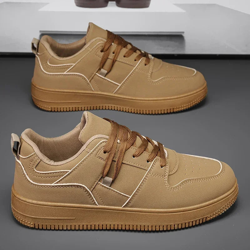 Yellow Leisure Running Sneakers Men Outdoor Leather Shoes Flat Classic Black Sports Shoes Lace Up Skateboard Board Shoe Walking