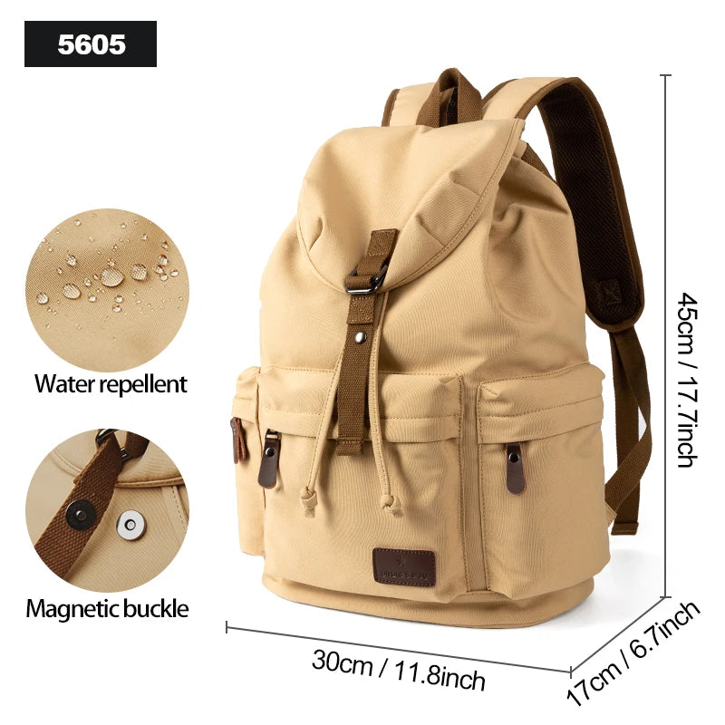 MOYYI Men Vintage Canvas Backpack Large Capacity 15.6inch Laptop Casual Bag For Commuter Travel Premium Durable Unsex Mochila - Clikcy