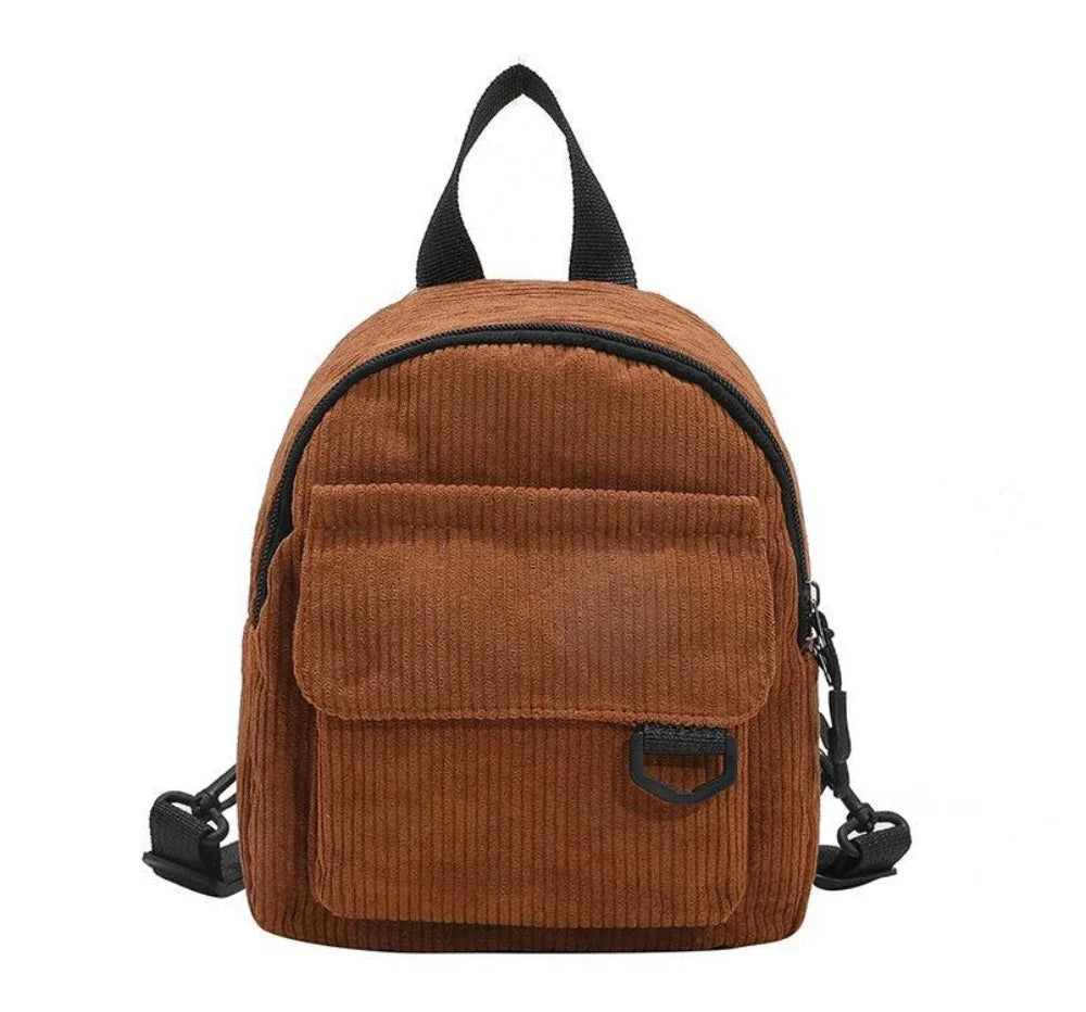Women's Mini Backpack Fashion Solid Color Corduroy Small Simple Casual Traveling Large Capacity Durable Female's Schoolbag