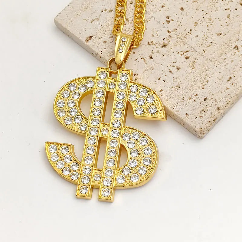 Men Gold Color Dollar Sign Necklaces,Hip Hop Money Dollar Pendant Collar Dollar Open Ring,Music Festival Party Gifts Jewelry - Clikcy