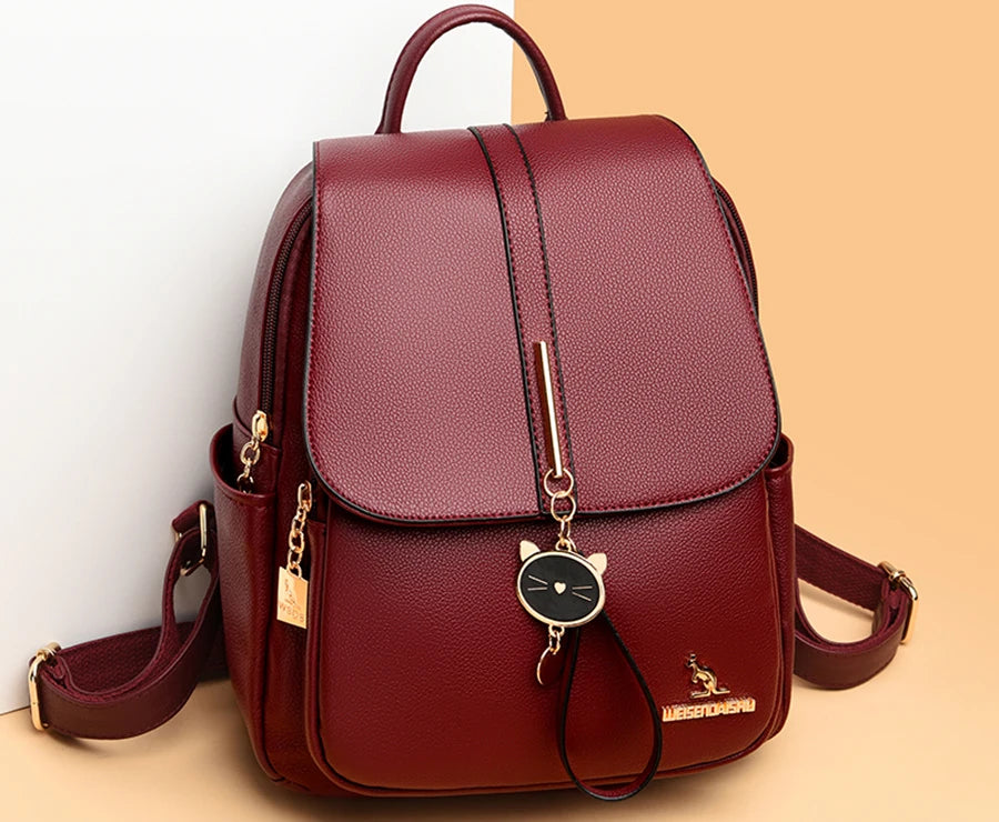 College Women Backpack Designer Soft Leather Vintage Packbag Female Travel Back Pack School Bags for Teenage Girls Shoulder Bag - Clikcy