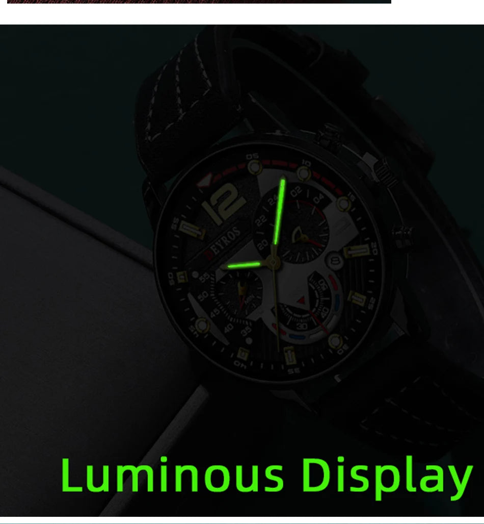 3PCS Set Fashion Mens Watches Luxury Black Leather Quartz Wristwatch Calendar Date Men Business Casual Watch Bracelet Necklace - Clikcy