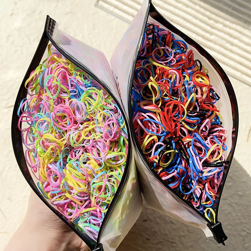 500/1000/2000pcs Girls Colourful Disposable Rubber Band Hair Ties Headband Children Ponytail Holder Bands Kids Hair Accessories - Clikcy