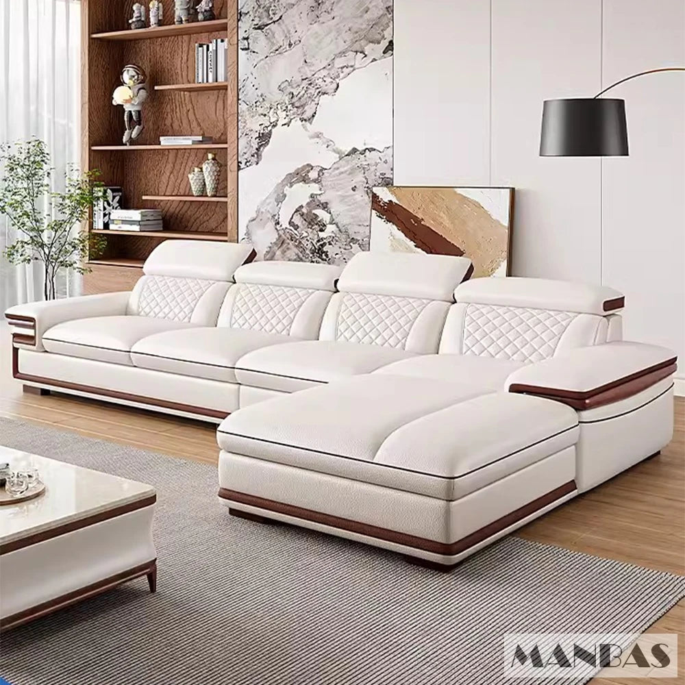 MINGDIBAO Premium Italian Genuine Leather Sofa Set for Living Room with Adjustable Headrests, Bluetooth Speaker, Wireless Charge - Clikcy