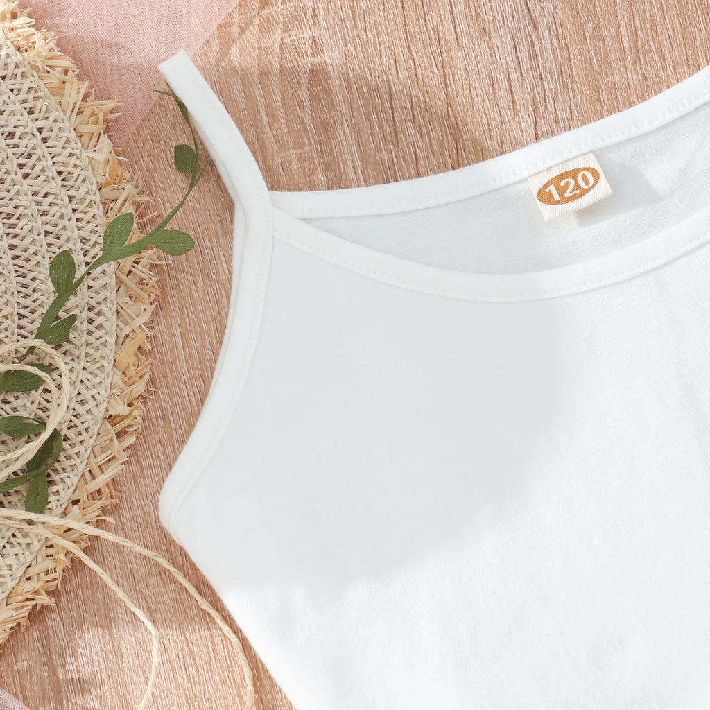 2pcs Girls Crop Cami Tops & Flowers Graphic Ruffled Hem Skirt Set Kids Summer Clothes - Clikcy