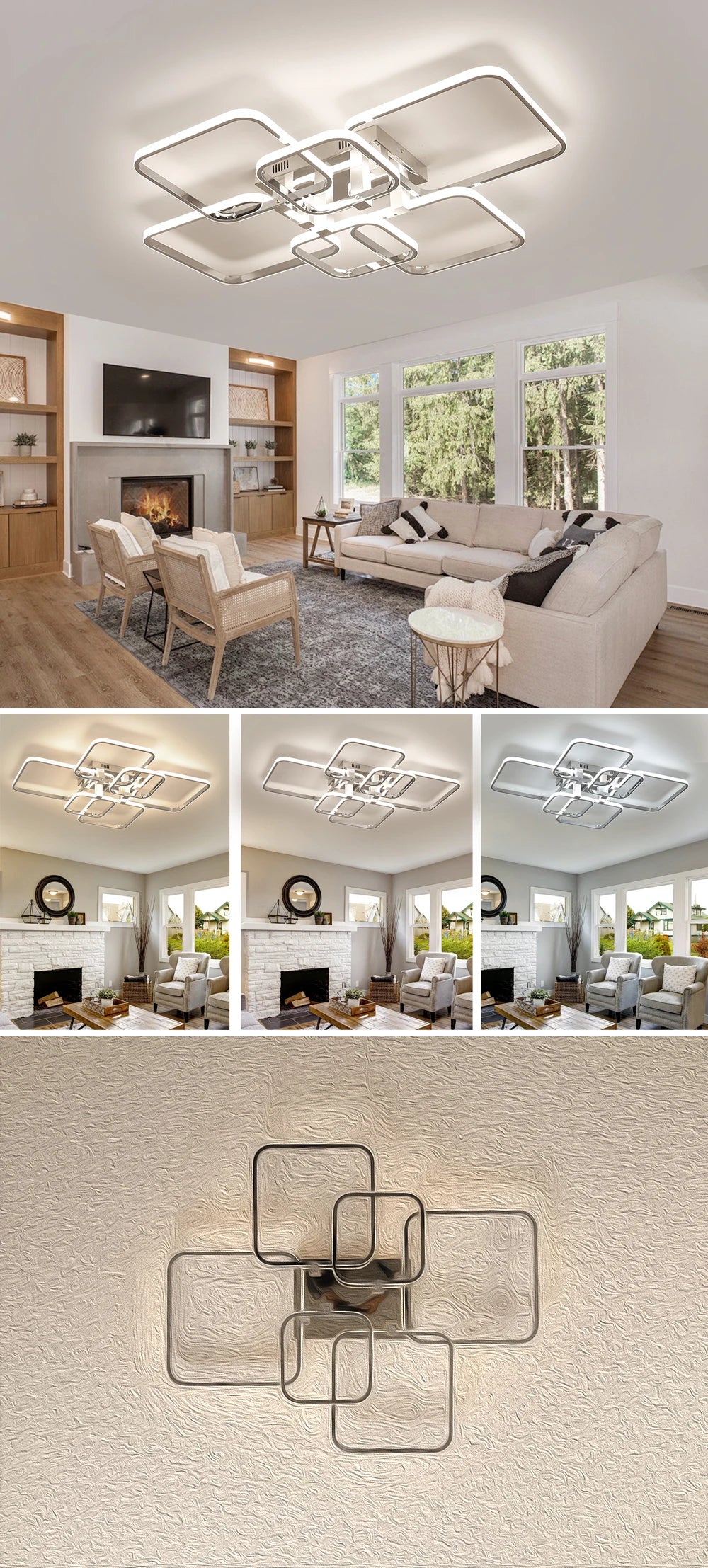 Modern LED Ceiling Light with Remote Control, Dimmable Chandelier for Living Room Bedroom, Flush Mount Lighting Fixture Indoor - Clikcy