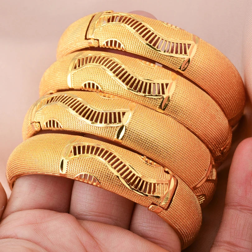 24K Luxury Gold Color Bangles For Women Wedding Bride Bracelets Gold Color Jewelry Middle East African Gifts - Clikcy