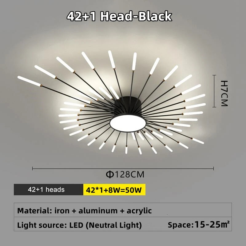 Led Firework Chandelier Dimmable For Living Room Bedroom Milk Yellow Ceiling Chandelier Dining Room LED Ceiling Lamp With Remote