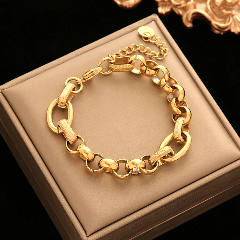 EILIECK 316L Stainless Steel Gold Color Bangles Bracelet For Women New Trendy Wrist Chain Waterproof Jewelry Gift Party Bijoux - Clikcy