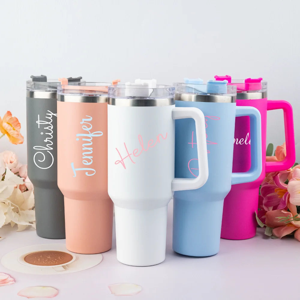 40oz Personalized Tumbler With Handle Lid Straw Bridesmaid Proposal Birthday Gift Thermos Travel Cup Gift For Her Coffee Mug - Clikcy