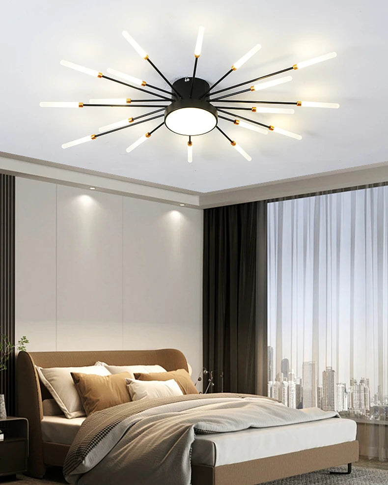 Led Firework Chandelier Dimmable For Living Room Bedroom Milk Yellow Ceiling Chandelier Dining Room LED Ceiling Lamp With Remote