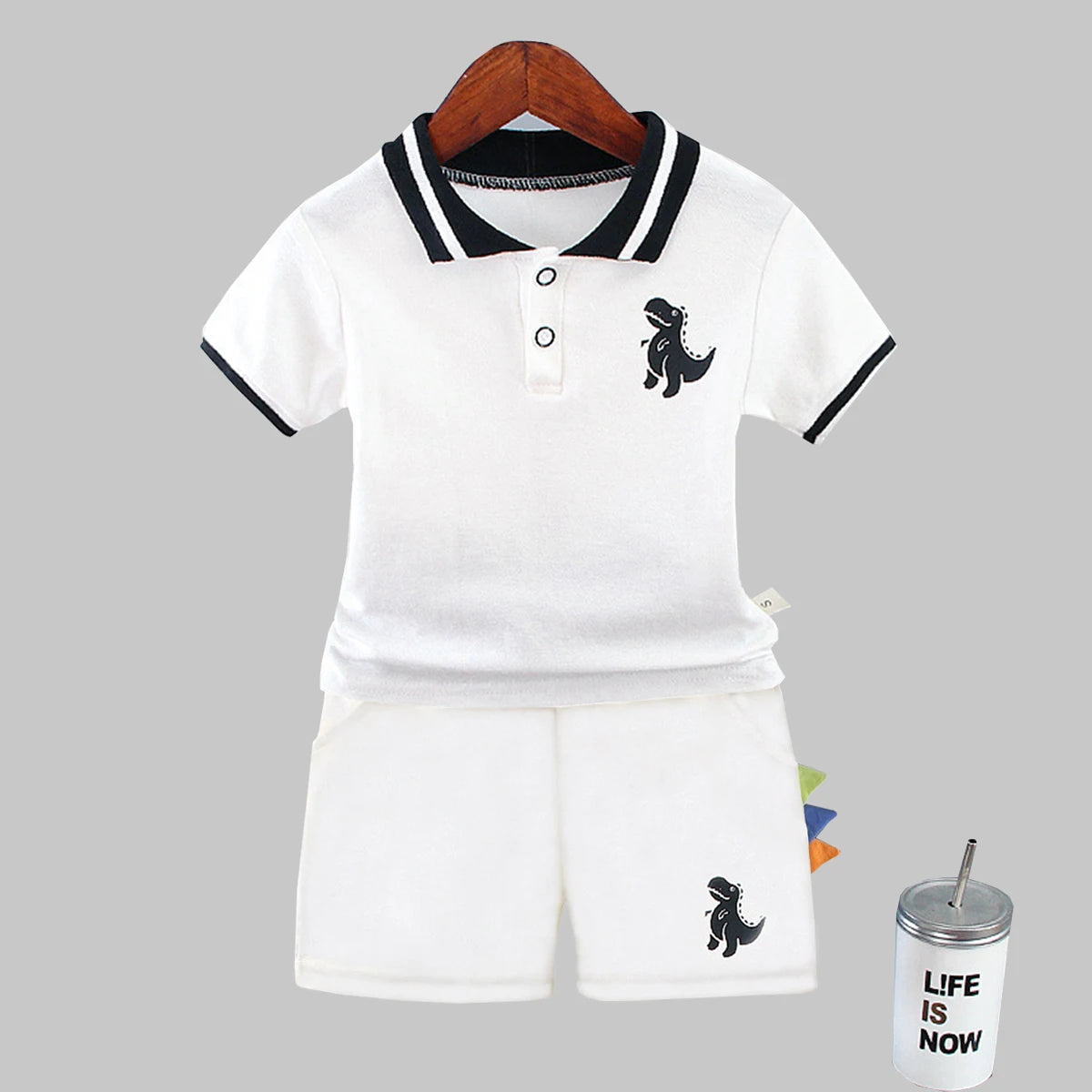 Summer Children Clothes Baby Boys Clothes Set Dinosaur Printed Turn-down Collar T-Shirts Tops+ Shorts 2PCS/Suit Infant Clothing - Clikcy