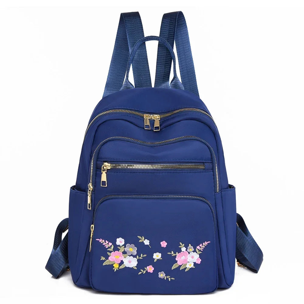 Fashion Nylon Backpack For Women Embroidery Design Student School Bag Leisure Travel Rucksack Popular Girl Commuting Sac A Dos