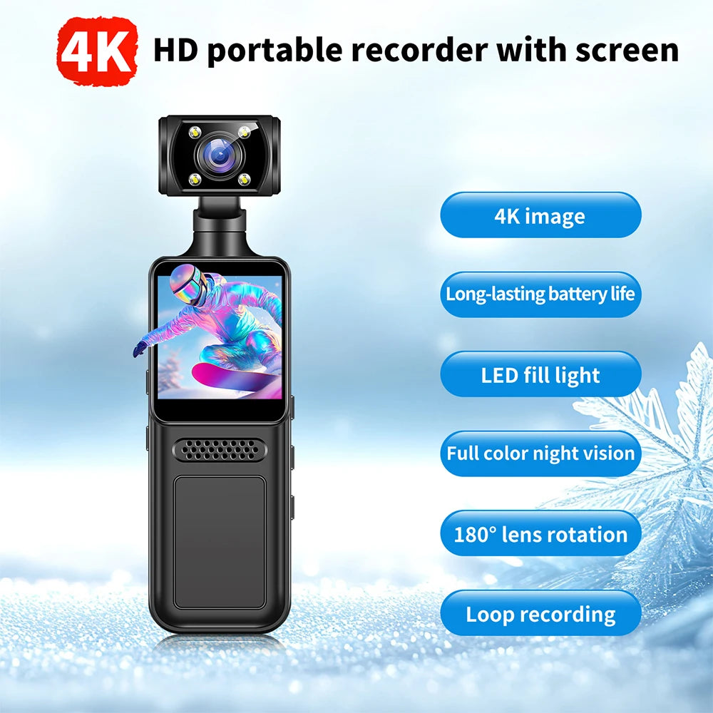 128GB 4K Ultra HD Action Mini Camera 180 Rotatable Vlog Wifi Sports Cam Waterproof Case Helmet Travel Bicycle Driver Recorder - Clikcy