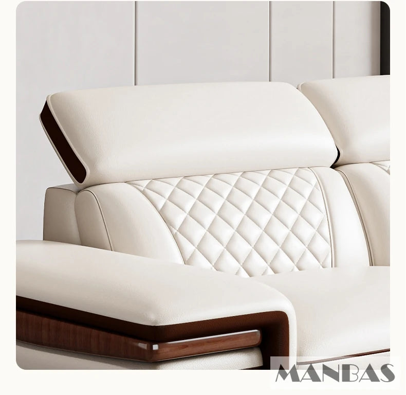 MINGDIBAO Premium Italian Genuine Leather Sofa Set for Living Room with Adjustable Headrests, Bluetooth Speaker, Wireless Charge - Clikcy