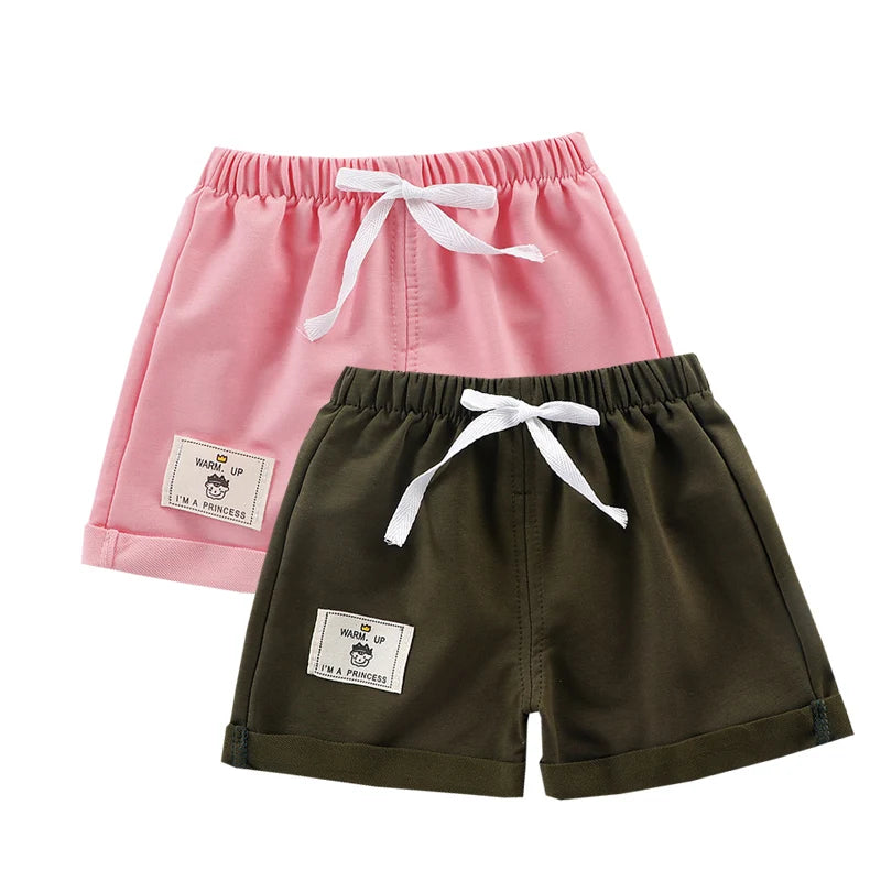 2pcs Cotton Summer Kids Shorts Boys Girls Solid Color Short Baby Cartoon Casual Pant Children Short Pant Sport Clothing Outwear