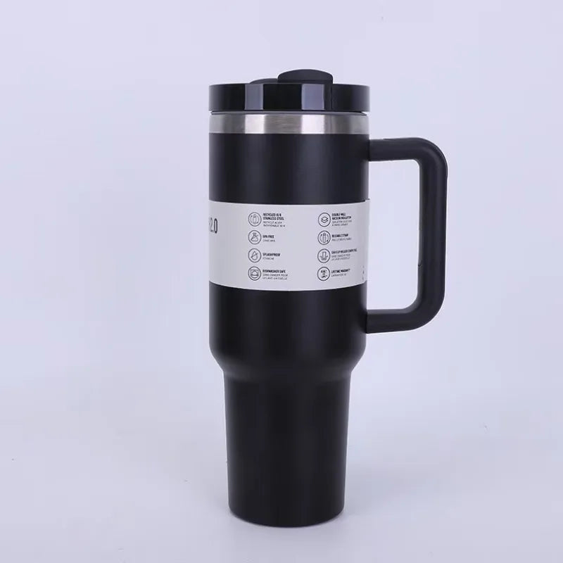 40 oz large capacity stainless steel thermos cup car cup second generation straw portable water cup sports fitness - Clikcy
