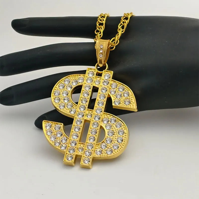 Men Gold Color Dollar Sign Necklaces,Hip Hop Money Dollar Pendant Collar Dollar Open Ring,Music Festival Party Gifts Jewelry - Clikcy