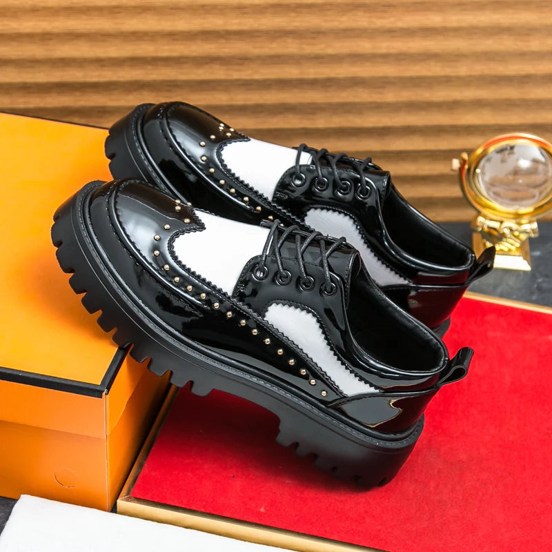 Men Casual Office Business Formal Oxford Thick Bottom Dress Shoes Men Gentleman Outdoor Patent Leather Wedding Shoes Fashion