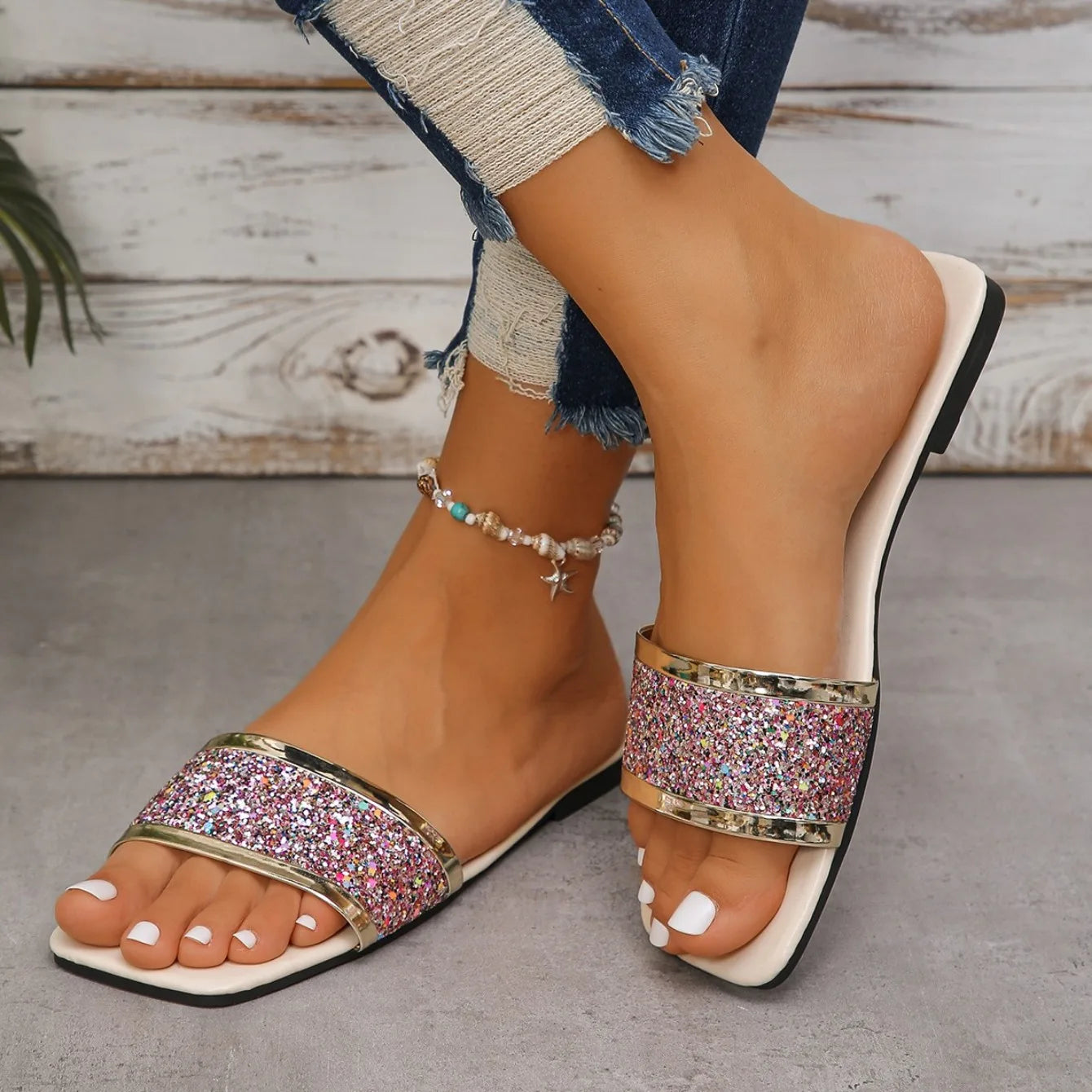 2024 New Designer Casual Flat Fashion Shoes Women Elegant Slip on Walking Slippers Lightweight Comfortable Shoes Slides Women - Clikcy