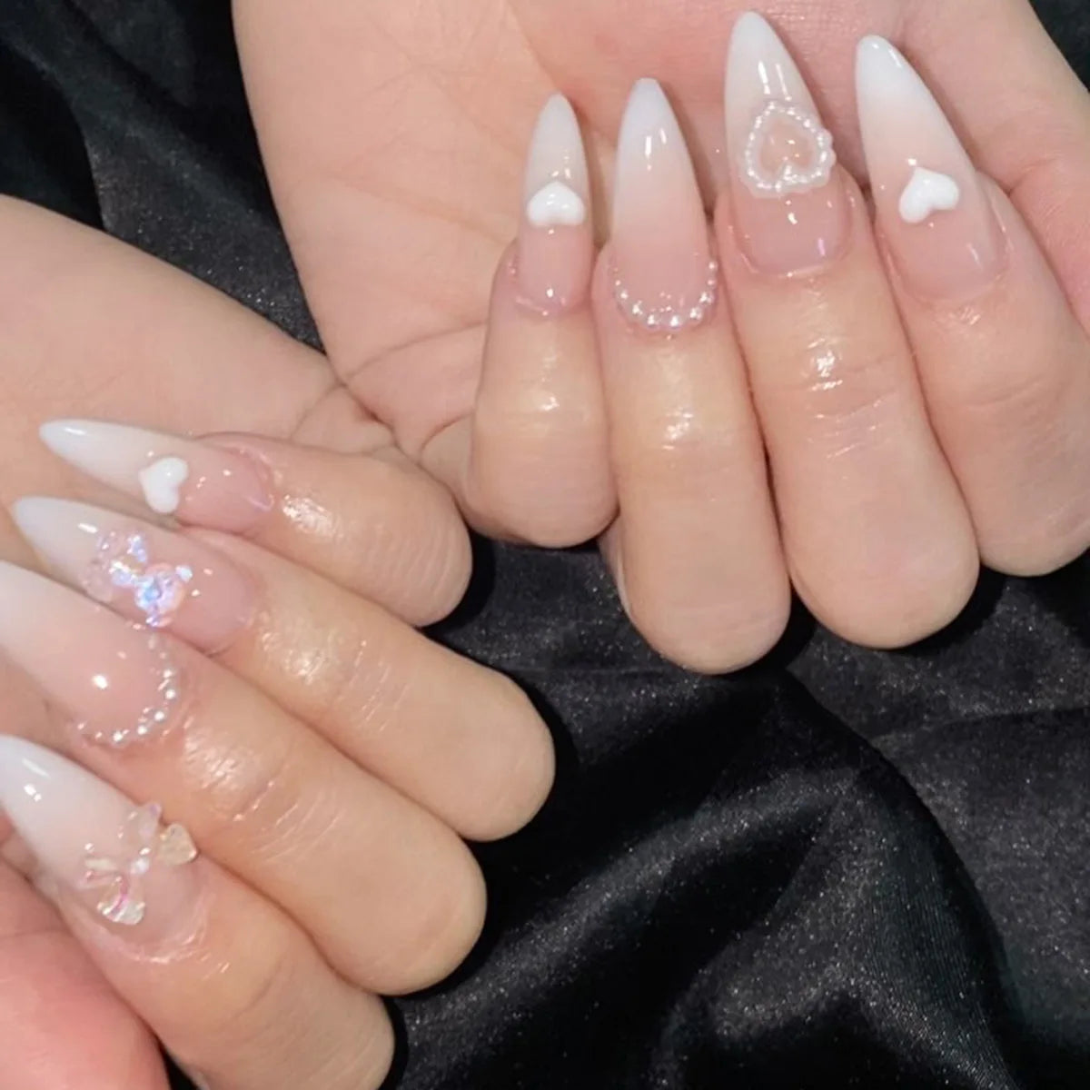 24Pcs Pink Cloud Sweet Star Moon Acrylic Nails Press on Almond Wearable Full Cover False Nails Art Tips Fingernail Beauty - Clikcy