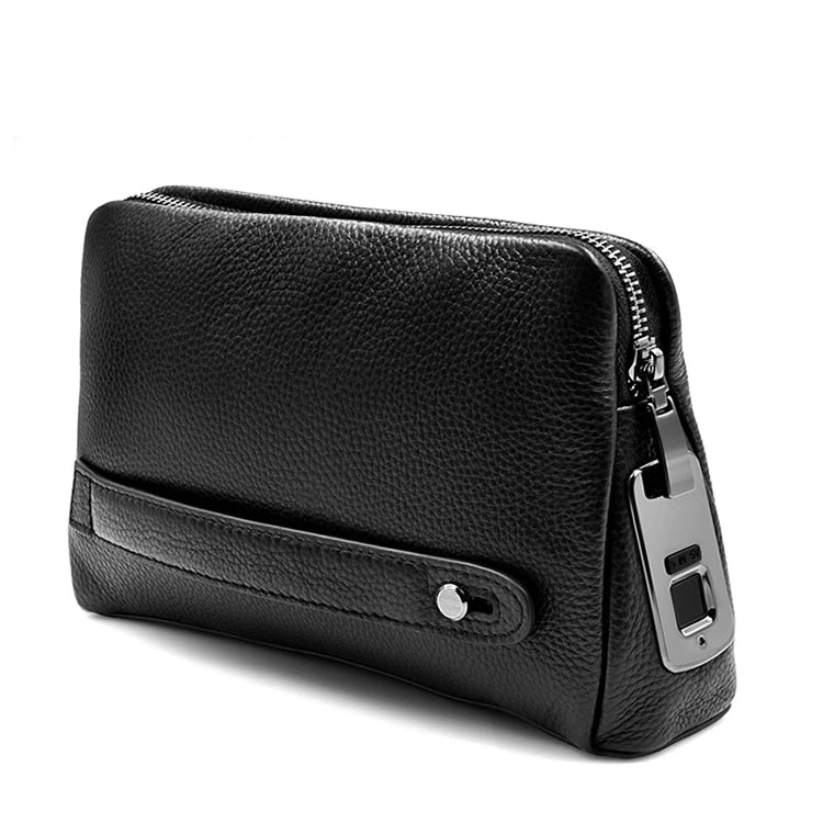 Men's Fingerprint Lock Bags for men Leather Hand Bag Male Long Money Wallets Mobile Phone Pouch Men Messenger Bag Anti-Theft - Clikcy