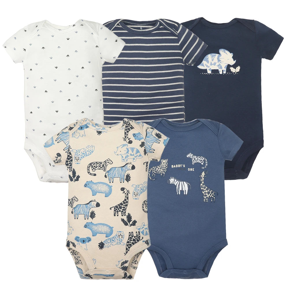 5PCS/Lot Baby Boys Girls Bodysuits 100% Cotton Short Sleeves Kids Clothes 6-24 Month Newborn Baby Clothing bebe Jumpsuit - Clikcy