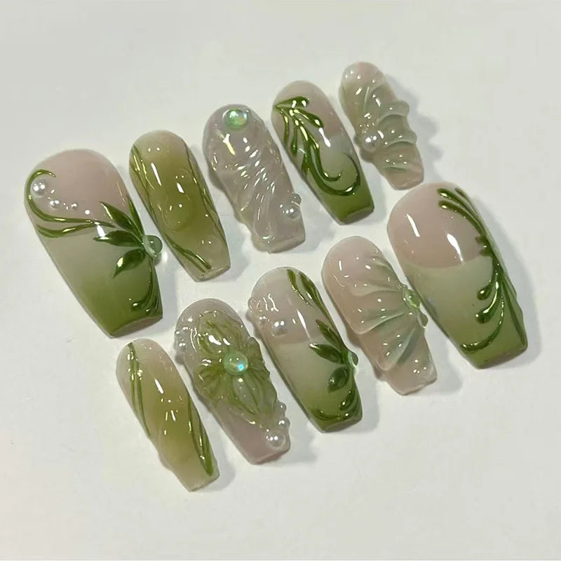 24Pcs Peach Blossom Press on Nails Cat's Eye Nude Glitter False Nail for Women&Girl Spring and Summer Detachable Wearable Nail - Clikcy