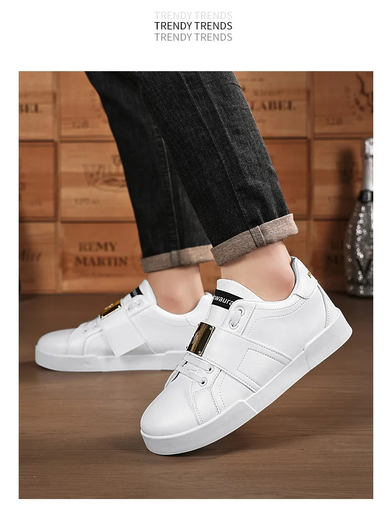 HKDQ Classic Black Sneakers For Men Fashion Design Leather Casual Sneakers Man Street Style Comfortable Men's Skateboard Shoes