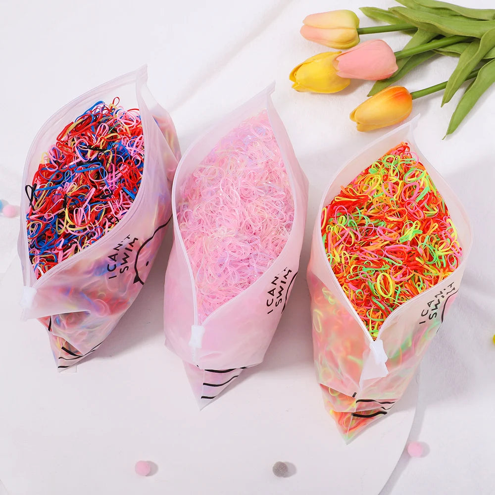 500/1000/2000pcs Girls Colourful Disposable Rubber Band Hair Ties Headband Children Ponytail Holder Bands Kids Hair Accessories - Clikcy