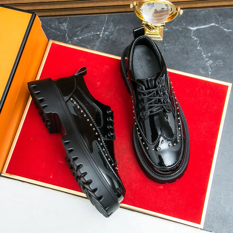 Men Casual Office Business Formal Oxford Thick Bottom Dress Shoes Men Gentleman Outdoor Patent Leather Wedding Shoes Fashion