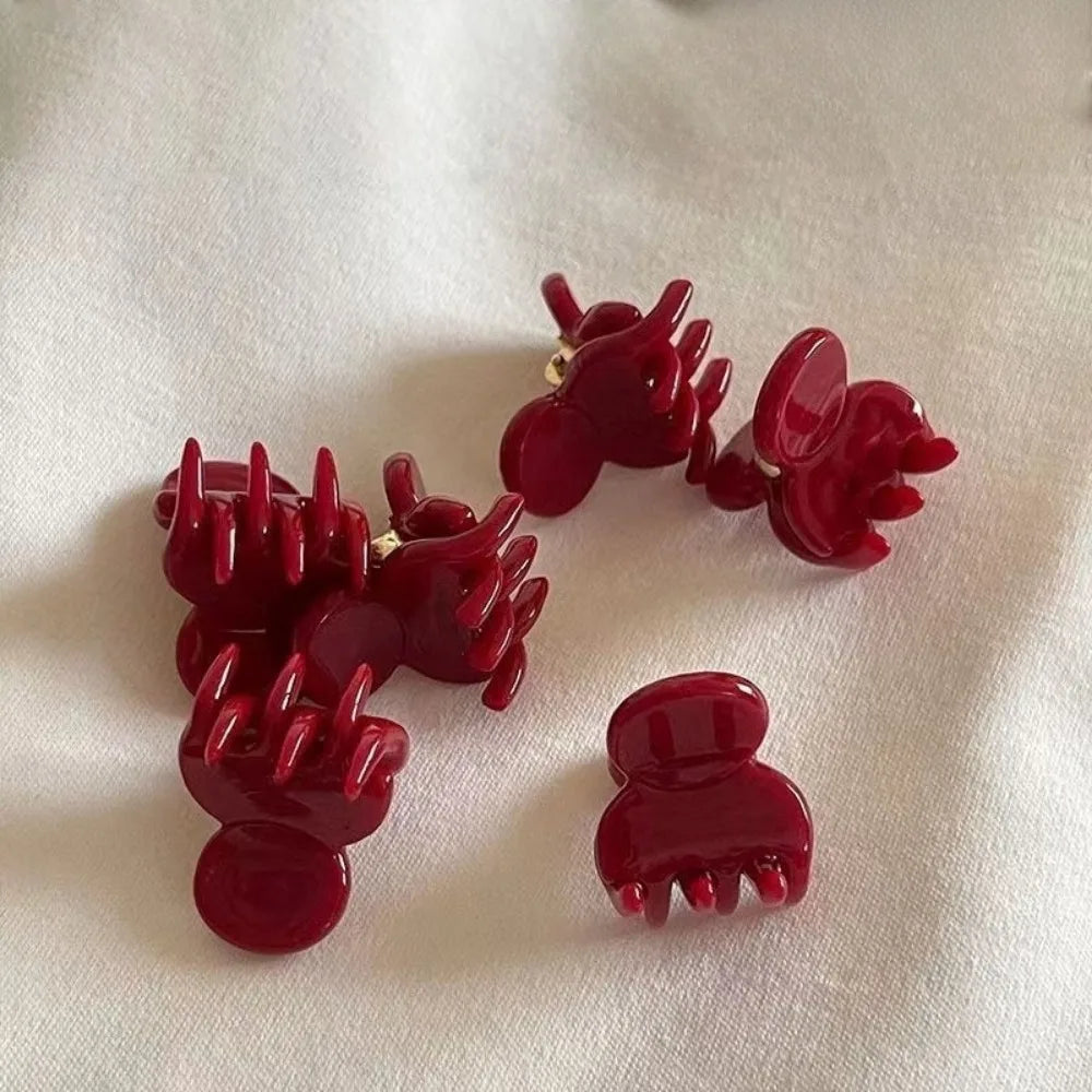 Temperament Seamless Hair Clip Set, 2Pcs Red Women's Side Banger Clip Mini Duckbill Clip Hair Claws - Clikcy