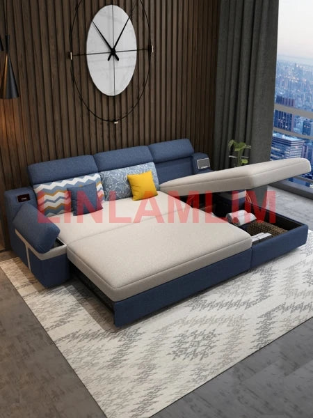 Tech Smart Sofa Bed Fabric Functional Sleeper Couch Convertible Sofas Bed Big Sofas Cama Nordic Salon with Bluetooth Audio,USB C - Clikcy