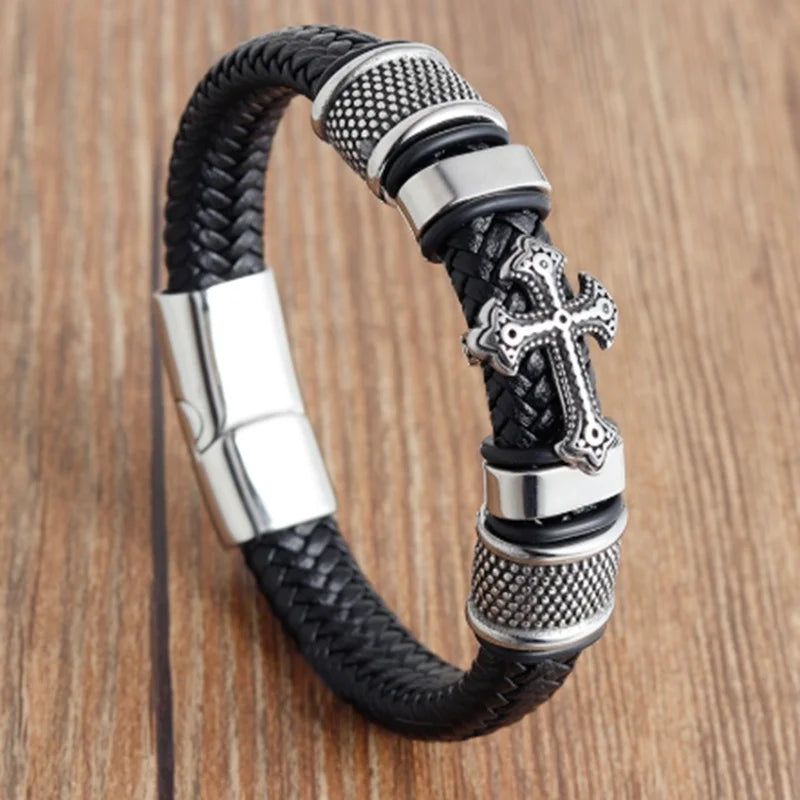Classic Black Multilayer Leather Bracelet Men Casual Punk Party Jewelry Male Hand Band Gift - Clikcy