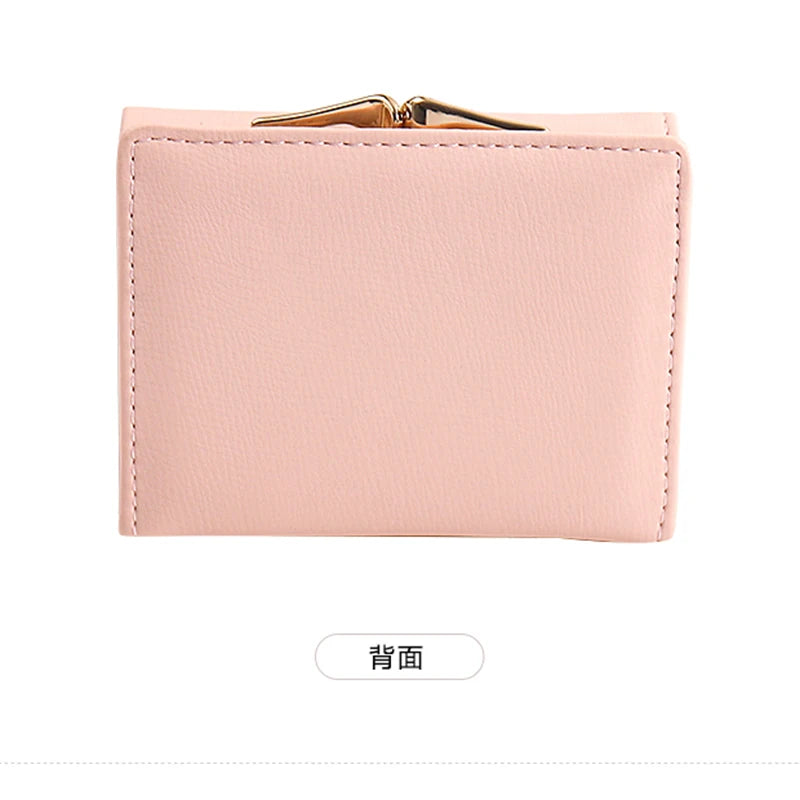 Purse women's summer new Korean PU printed buckle 3 fold bag simple all-in-one short women's money clip multi-card folding flap - Clikcy