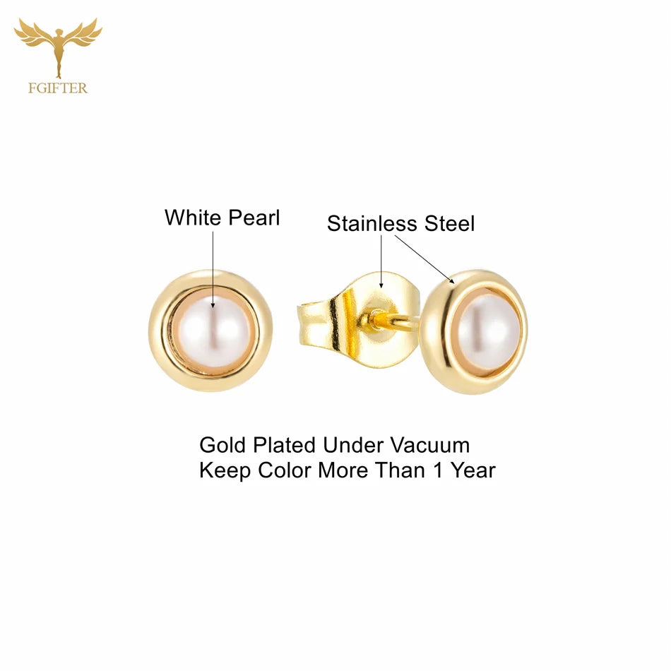 12 Pair Round Pearl Earrings for Women Girl Simple Ear Piercing Jewelry Golden Stainless Steel Stud Earrings Set Fashion Jewelry - Clikcy
