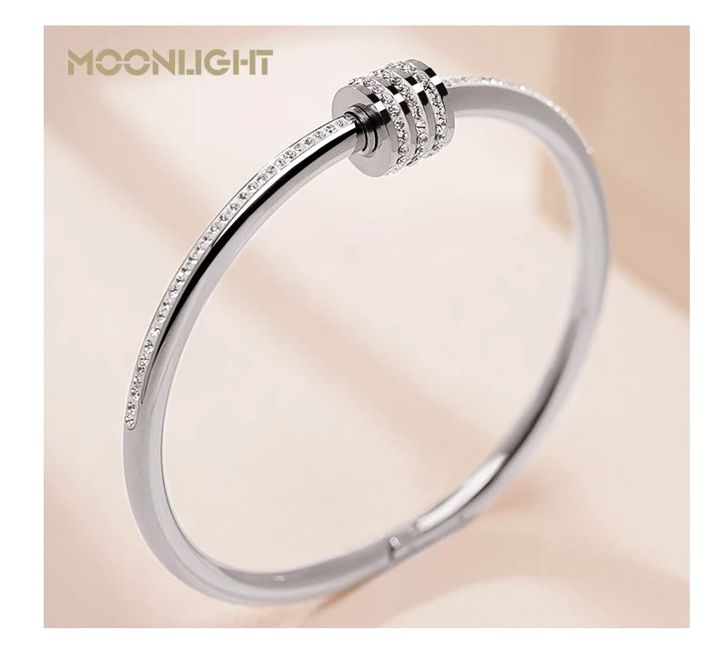 MOONLIGHT Classic Stainless Steel Zircon Bangle For Women Circular Screw Bracelet Female Jewelry Gifts Fashion Accessories - Clikcy